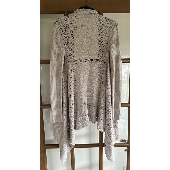 Moda International Sweater Woman's‎ Sz Medium Beige Cotton Waterfall Sides. - Picture 3 of 6